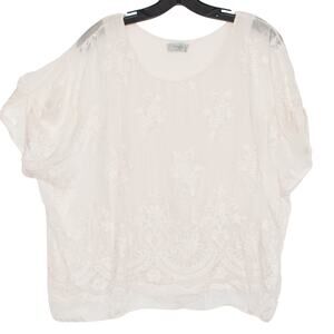 Angela Moda Top Silk Embroidered Floral Cottage Romantic Boho Italy Ivory Medium